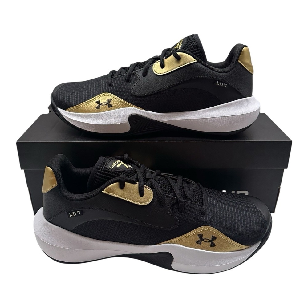 Under Armour UA Lockdown 7 Low Basketball Shoes Mens Sz 13 Black/Gold Sneakers